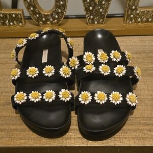 Fabrizio Viti Womens Daisy Berkley Black Floral Embellished Mule Sandals Sz 38.5